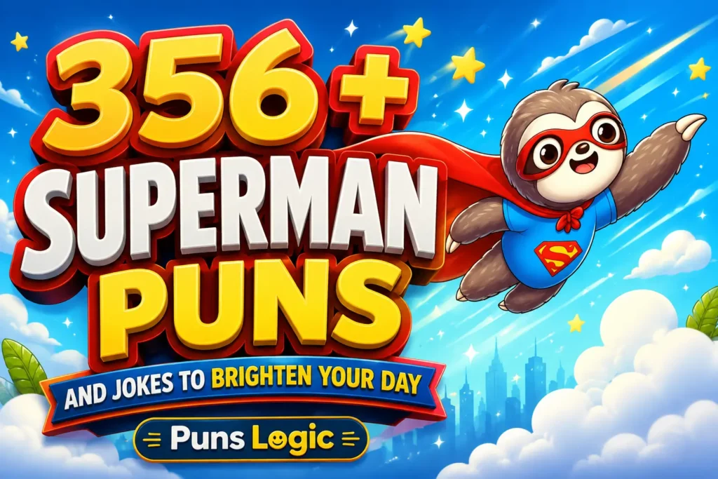 Colorful superhero sloth illustration for Superman puns