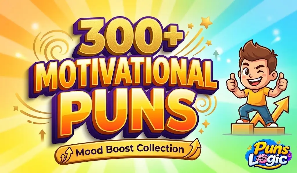 Bold 3D typography motivational puns thumbnail with happy mascot.